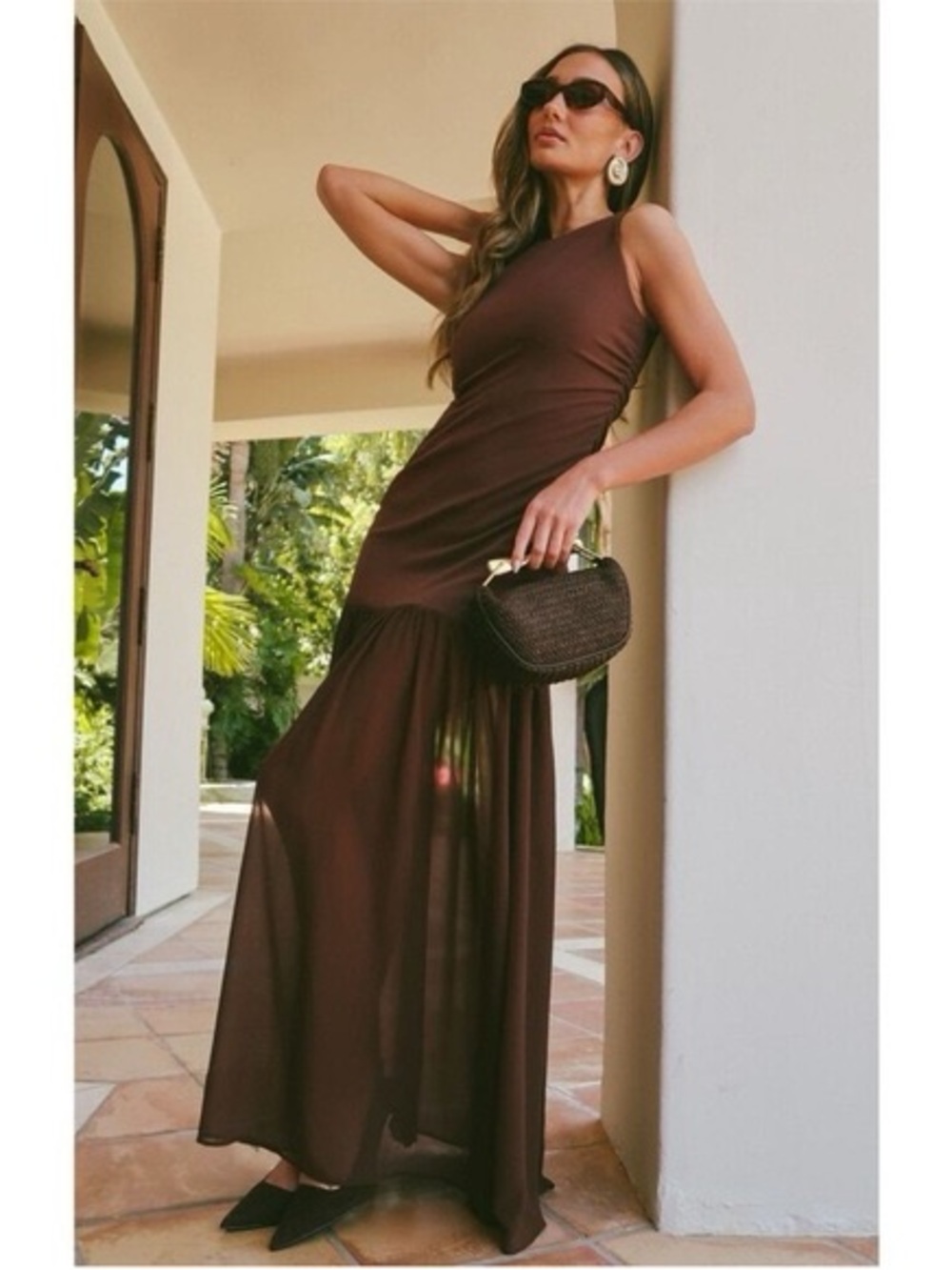 Show Me Your MuMu Dress Aria Maxi Chiffon in Chocolate Brown